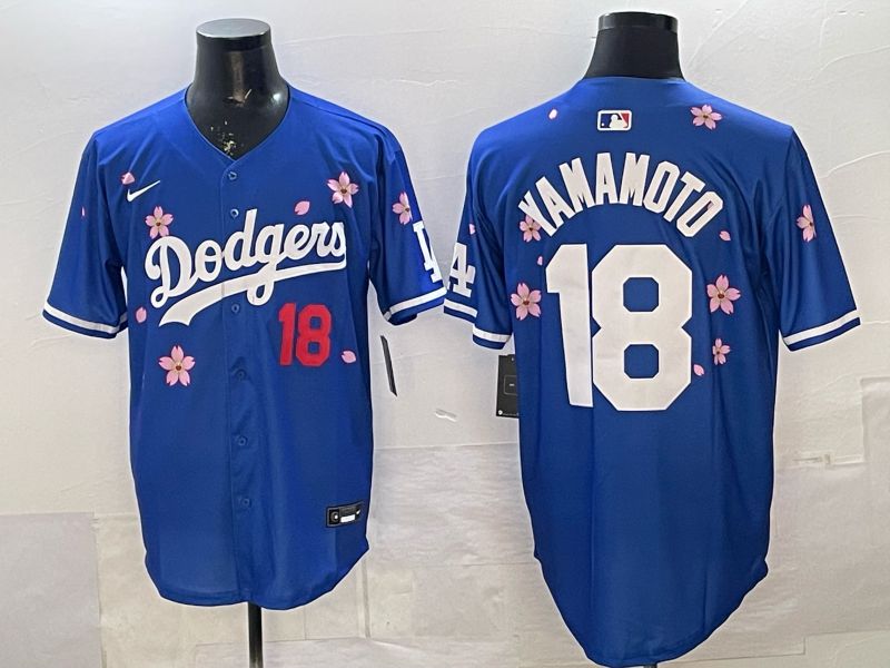 Men Los Angeles Dodgers #18 Yamamoto Blue Sakura Edition 2026 Nike MLB Jersey 0013->los angeles dodgers->MLB Jersey